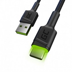 Green Cell Cable Ray USB Cable - USB-C 120cm with green LED backlight and support fast charging Ultra Charge, QC 3.0