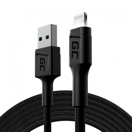 Green Cell Cable Ray USB-A - Lightning White LED 200cm with support for Apple 2.4A fast charging