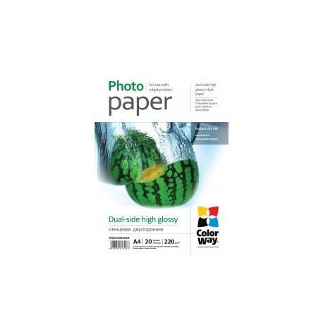 Fotopapir colorway dual-side høj glans 220 g / m², a4, 20 ark (pgd220020a4)