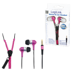 Logilink stero in-ear phones m/ mic - pink neon